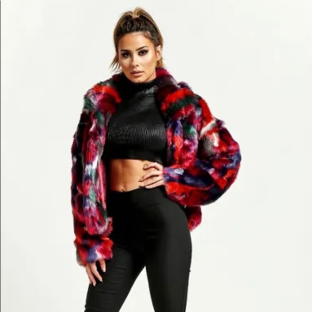 Rehab Berry-Multi Faux Fur Jacket